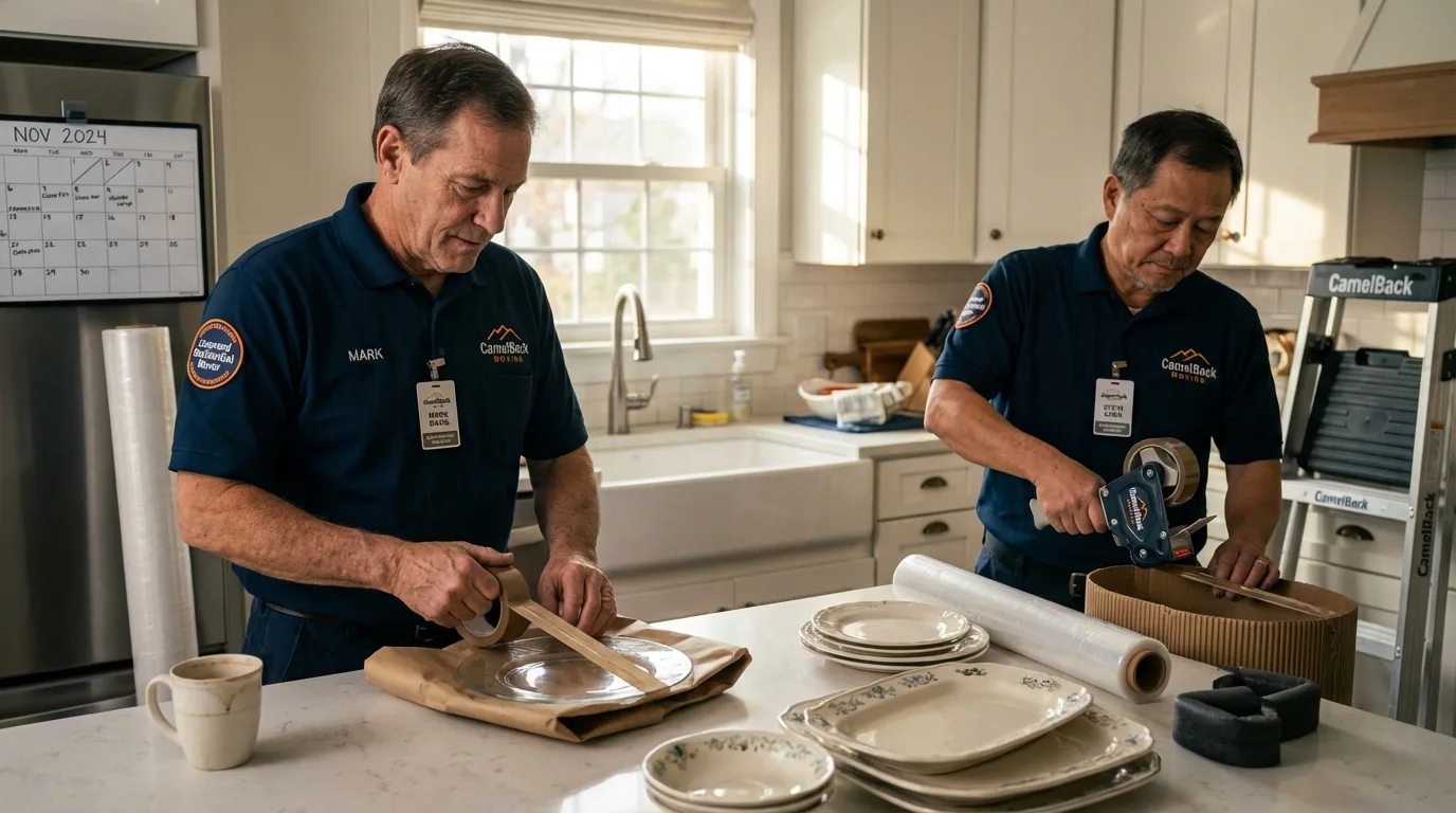 Professional crew packing kitchen dishware in Millington, TN